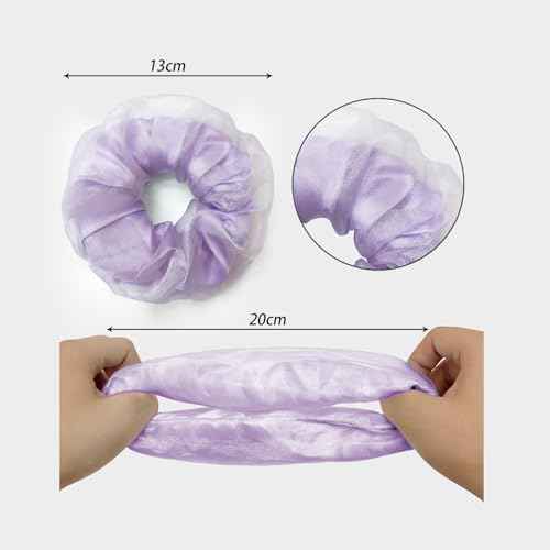 Light Up Scrunchies, Easter Gifts Scrunchy Hair Ties Glow in the Dark Party Supplies Glow Sticks Party Favor Festival Rave Accessories for Neon Party, Fun Hair Scrunchies (4Pcs-Purple+brown)