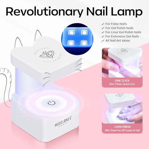 modelones Gel Nail Kit Short Oval Round, Upgrade 510Pcs Fake Nails 15Sizes, 9-in-One Glue Prep Dehydrator & Mini U V Light Clipper, Pre-shaped Half Matte Press on Oval Tips for Extension DIY Salon