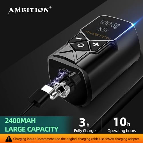 Ambition Torped Tattoo Kit - Rotary Tattoo Machine Kit with 2400mAh Power Supply Brushless Motor Tattoo Gun Kit 40pcs Mixed Size Glory Tattoo Cartridge Needles Gloves for Professional Tattoo Artist
