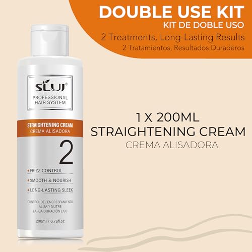 SLUJ Keratin Hair Treatment, Brazilian Straightening Cream with Keratin, Collagen & Hyaluronic Acid,18 Week Home Salon Professional Straightening - Keratina para Alisar el Pelo, Gentle Scent, 2 x Use