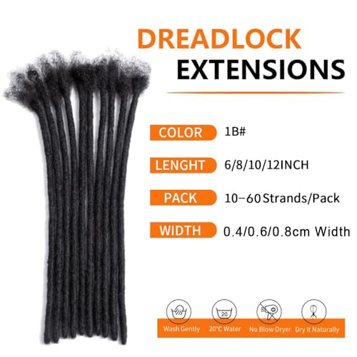 Dreadlock Extensions 0.6cm Thickness 8 Inch 30 Strands Real Human Hair for Man/Women/Kids Full Handmade Permanent Loc Extensions Can Be Bleached Dyed Curled