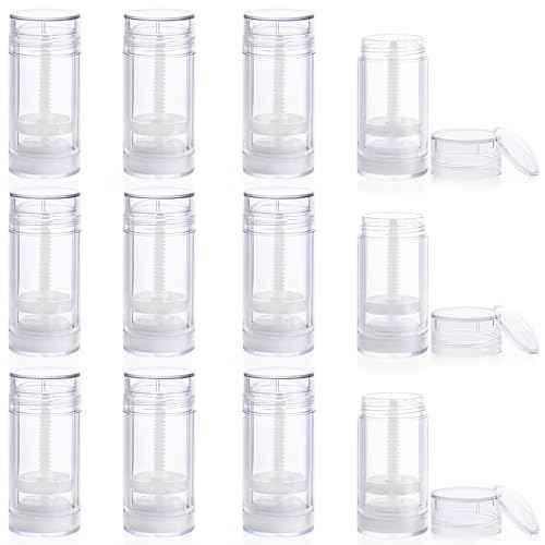 12 Pcs 30ml/1oz Clear Deodorant Containers Refillable Bottom Refilling Round Stick Plastic Twist Up Deodorant Bottles for DIY Chapstick Lip Balm Crayon