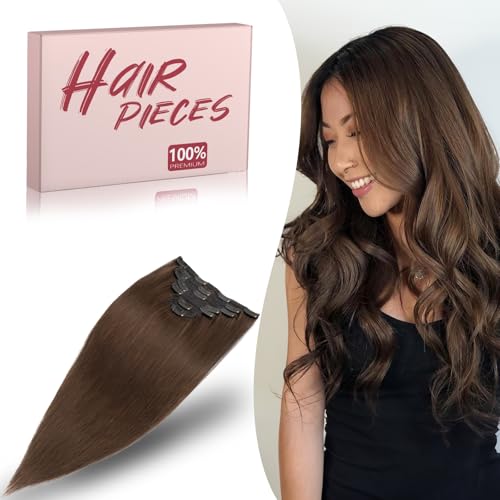 Remy Human Hair Clip in Extensions, Brown, Straight, 12 Inch, 90g, 7 Pcs