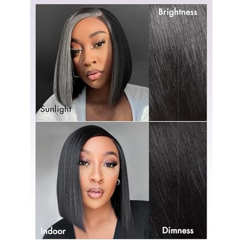 LUVME HAIR Bob Wig 100% Human Hair Wigs Glueless Lace Front 200% Density 10 Inches Bob, Pre Cut Plucked Lace Short Wig Ready To Go Natural Color Straight Bleached Knots Side Part Black Wigs