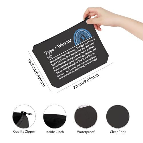 TSOTMO Diabetes Makeup Bag - Cosmetic Bag - Black - Travel, Makeup, Toiletry, Gift - Diabetes Warrior Supply Kit Gift (BLK- Type 1 Warrior)
