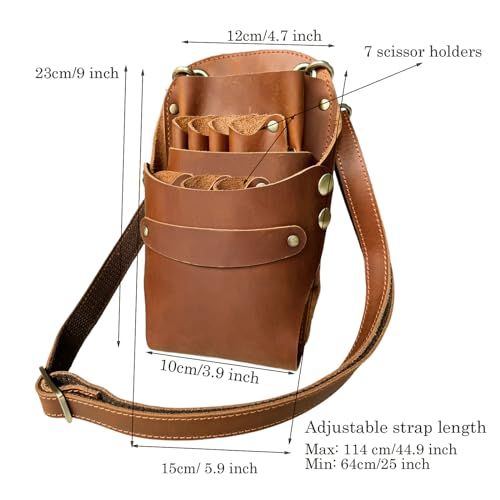 Scissor Pouch Belt, Cowhide Leather Salon Barber Hairdressing Scissor Holster Hair Stylist Shears Holder Tools Waist Bag with Adjustable Strap for Combs, Hair Clips