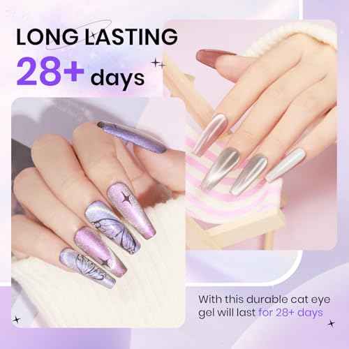 Magnetic Cat Eye Gel Nail Polish Set 12 Colors Cateye Gel Polish with Magnetic Stick Chameleon Cat Eye Gel Aurora Cat Eye Gel and Glass Cat Eye Gel Collection for Home DIY Manicure