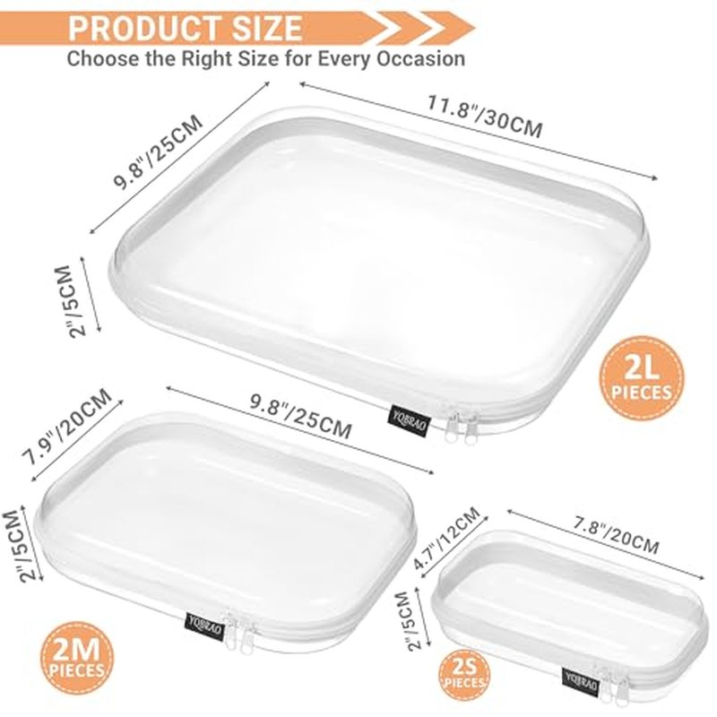 6 Pack Clear Hard Shell Zipper Case (2 Small, 2 Medium, 2 Large), See-Through Hard Plastic Organizer Pouches with Zipper for Travel, Toiletries, Makeup, Electronics & Pencils - Crush-Resistant Storage
