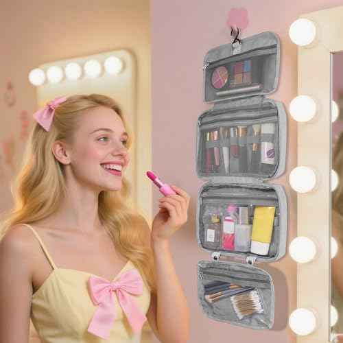 Travel waterproof folding toiletry bag, makeup bag, dry wet separation travel storage bag (gray)