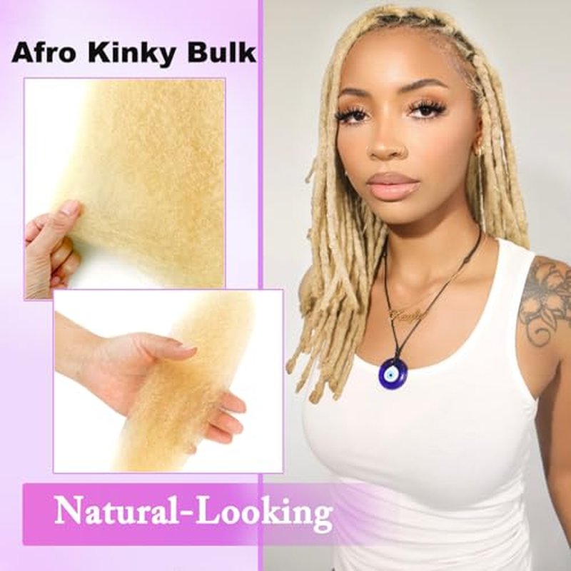 Afro Kinkys Bulk Human Hair 613# 4C Kinky Braiding Hair for Dreadlocks 10 Inch Blonde Human Cuban Twist Hiar for Loc Repair, Dreadlock Extensions, Mini Twists, Braids