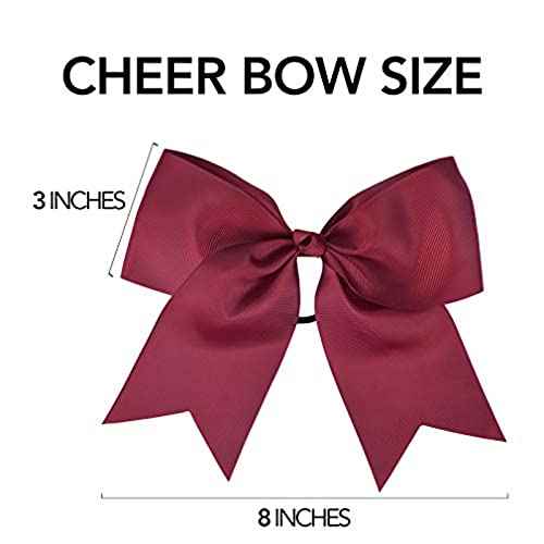 CEELGON 20 PCS 8" Large Cheer Bows Maroon Ponytail Holder Girls Elastic Hair Ties Hair Accessories for Teens Women Girls Softball Competition Sports Cheerleaders