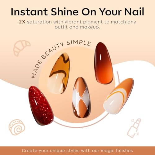 modelones Gel Nail Polish Set, 6 Colors 2025 Fall Winter Thanksgiving Maple Burnt Orange Brown Maroon Burgundy Red Glitter Gel Polish Cherry Mocha Turkey Pumpkin Color Changing Nail Polish LED Gift