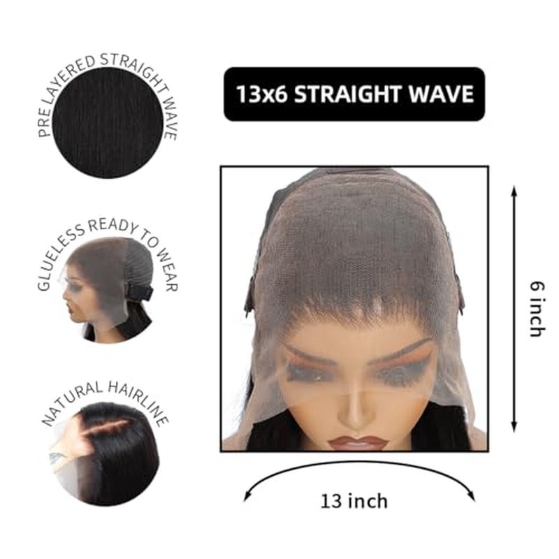 Straight Human Hair Wig 24 Inch Lace Front Wigs Human Hair 200 Density 13x6 HD Straight Lace Front Wigs Pre Plucked with Baby Hair Glueless Lace Frontal Wigs for Women Natural Black