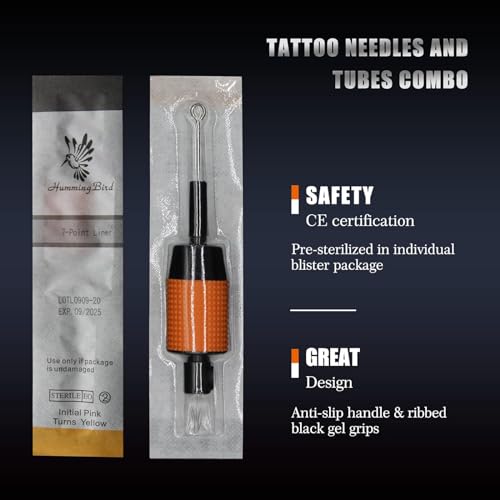 Autdor Tattoo Needles and Tubes Combo - 15Pcs Disposable Tattoo Tubes with Matching Assorted Tattoo Needles 9M1 Magnum 1inch Tattoo Needles Tube Grips for Tattoo Machine Tattoo Supplies
