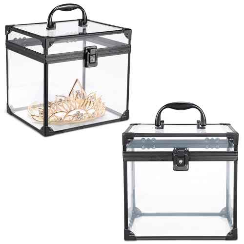 Noverlife Portable Crown Case for Pageants, 8x7x7.5inch Clear Makeup Tools Storage, Large Cosmetic Display, Travel Toiletry Organizer Train Box With Latches, Tiara Storage for Women