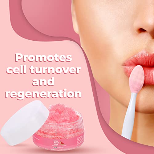 Watermelon Sugar Lip Scrub for Women Dry, Cracked and Dark Lips ? Lip Scrubber Exfoliator and Organic Lip Scrubs Exfoliator and Moisturizer with Lip Brush ? Vegan, Cruelty-Free Lip Care Products (20g)