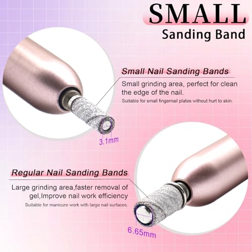 180 Grit Mini Sanding Bands for Nail Drill, 200 Pcs Small Sanding Bands for Nail with 2 Pcs Mandrel Bits, 3.1 MM Nail Sanding Bands for Acrylic Nails Gel Removing Shaping, Manicures and Pedicure
