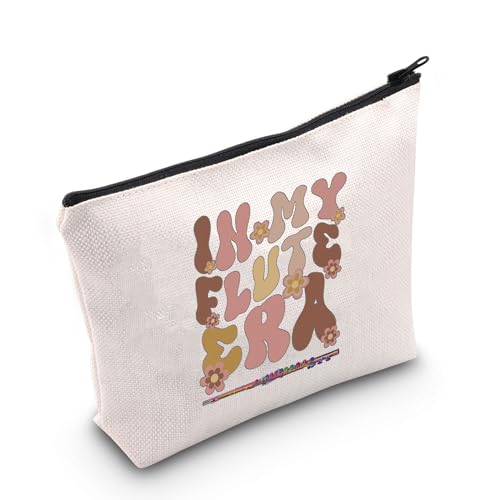 WCGXKO Flute Player Gift - Music Lover Zipper Pouch Makeup Bag (B-Flute Era), Beige