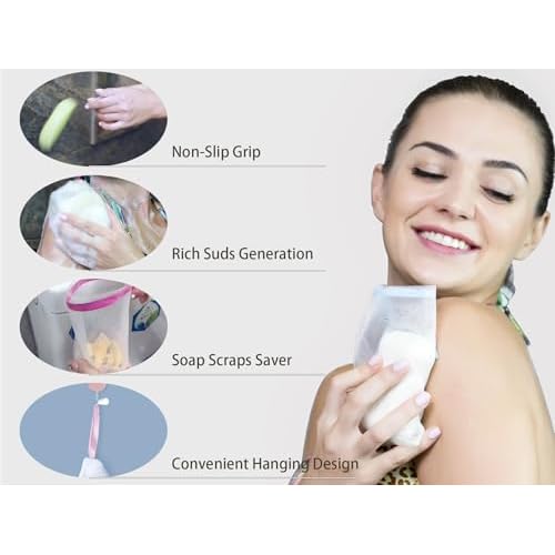 10 counts Foaming Mesh Soap Bag for Bar Soap, Reusable Exfoliating Lather Net, Creates Rich Suds, Soap Saver Pouch, Skincare Cleansing Tool, Hangable, Durable Multi-Layer Design