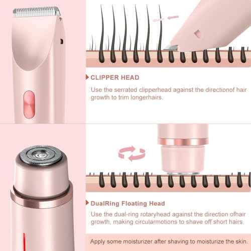 Women's Electric Shaver Bikini Trimmer for Women Razors 2-in-1 Dual Head Design IPX7 Waterproof Wet & Dry Use Body Groomer Hair Trimmer Remover for Facial Underarm Arm Face Leg Bikini (Pink)