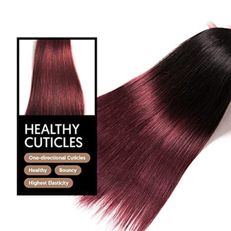 99J Burgundy Straight Hair Weaves | 20-Inch 8A Brazilian Virgin Human Hair, Unprocessed & Free Part
