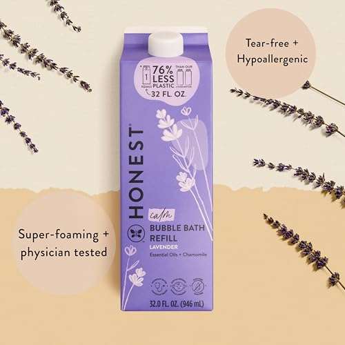 The Honest Company Foaming Bubble Bath Refill Carton | Gentle for Baby | Naturally Derived, Tear-Free, Hypoallergenic | Lavender Calm, 32 fl oz