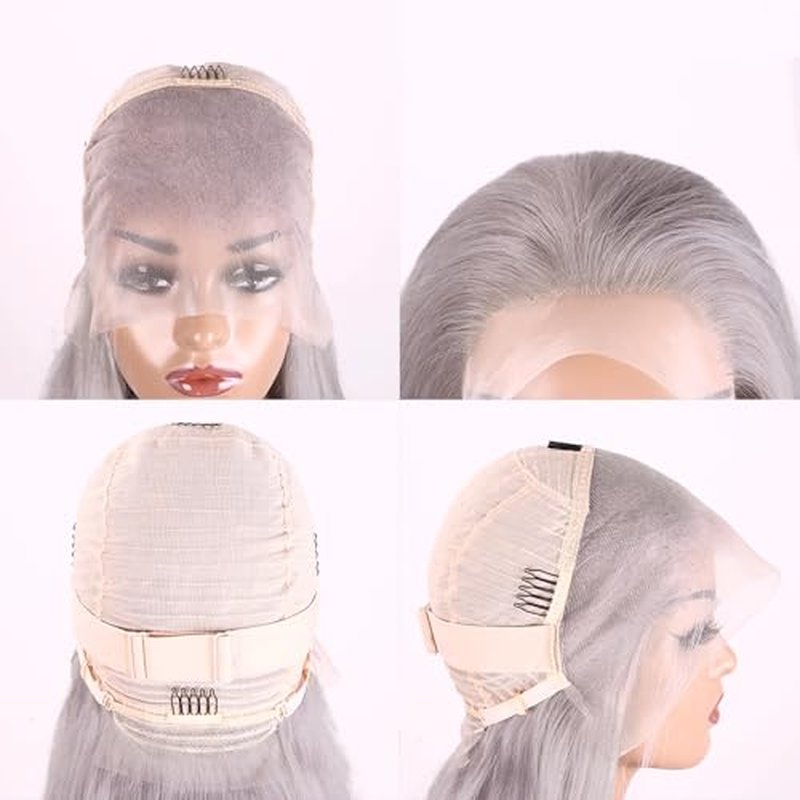 Grey Straight Lace Front Wigs Human Hair Pre Plucked Bleached Knots with Baby Hair Silver 13x4 Brazilian Virgin Lace Frontal Wigs for Black Women 20 Inch 180 Density