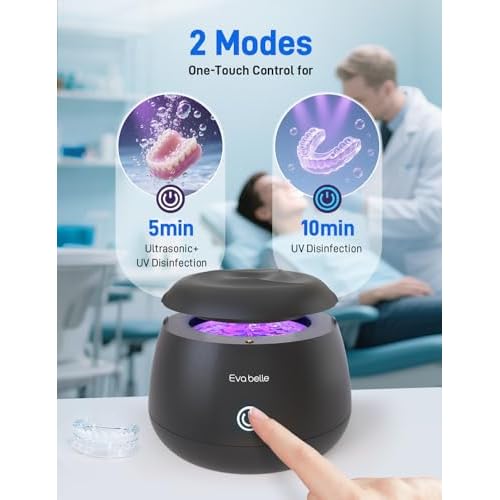 Ultrasonic Retainer Cleaner, EVA BELLE Denture Retainer Cleaner Machine, Tooth Cleaner for Oral Dental Care, Portable Rechargeable Dental Cleaning Pod for Night Guards, Braces, Aligner, Jewelry