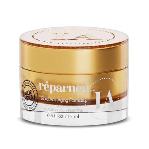InfiniteAloe r?parneu Gold Anti-Aging Formula, Neck Firming, Face Tightening, Anti Wrinkle Face Cream - Organic Aloe Powered with Collagen, Peptides & Retinyl - 0.5oz Jar