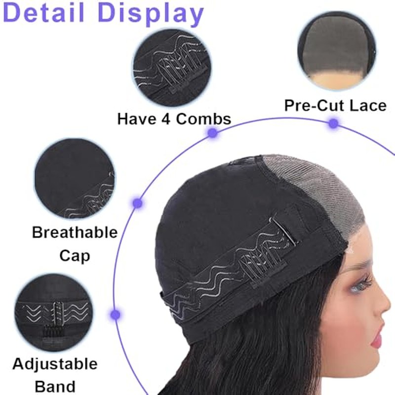 Glueless Wigs Human Hair Pre Plucked Pre Cut Deep Wave Bob Wig for Black Women 5x5 Lace Closure Wear and Go 180% Density Curly Wig with Baby Hair Natural Color 16 Inch