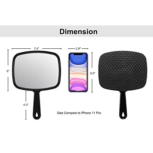 PROTECLE Hand Mirror, 10.3" L x 7.4" W Salon Barber Hairdressing Handheld Mirror with Handle, Square Black