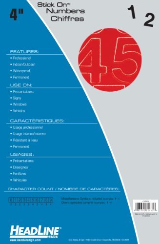 Headline Sign 32433 Stick-On Vinyl Numbers, Red, 4-Inch, Made in USA