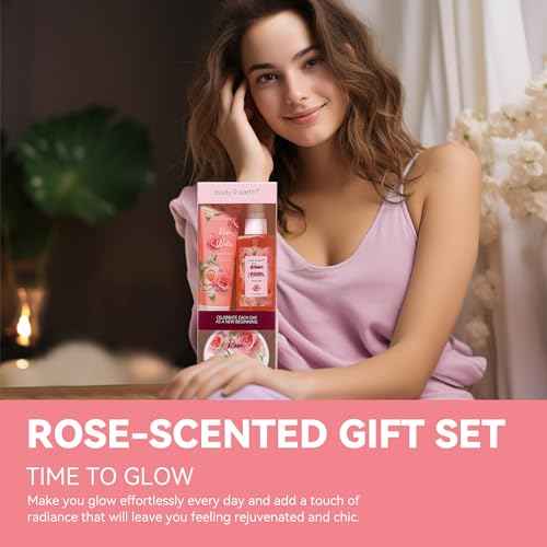 Body & Earth Gift Set - Spa Sets for Women, Perfume, Body Lotion, and Scrub in a Rose Water Box - Perfect Birthday Gifts for Mom Girlfriend Her