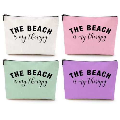 4PCS Beach Vacation Essentials Makeup Bag, Cute Cosmetic Bags for Women, Beach Accessories Travel Toiletry Bag Girls Trip Weekend Gifts for Women Friend Mom Summer Vacation Birthday Mothers Day