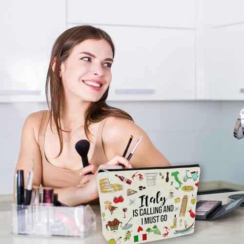 Italy Travel Essentials Gift: Small Makeup Bag Italy Is Calling And I Must Go For Teen Girl & Women Travellers.Ideal Trip Gift Cosmetic Bag For Travel, Birthdays, & Christmas