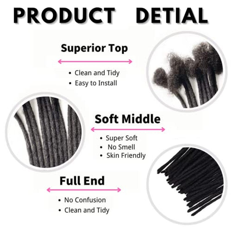 Loc Extensions Human Hair 12 Inch 0.6cm Thickness 40 Strands 100% Full Handmade Permanent Dreadlock Extensions Real Human Hair For Women Men Kids Can Be Dyed Bleached Curled (Width 0.6cm Natual Black)