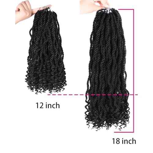Wavy Senegalese Twist Crochet Hair 12 Inch Crochet Hairs for Black Women Pre-twisted Kids Crochet Hair 6 Packs Braids Wavy Ends Synthetic Hair Extension(1B#, 12 Inch£©