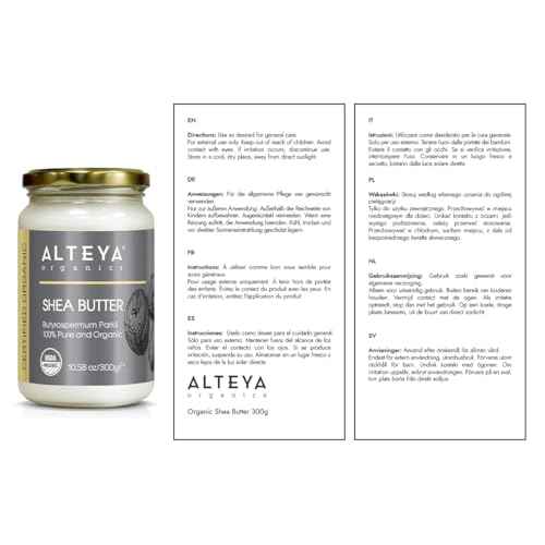 Alteya Organics Pure Shea Butter 10.58fl oz/300g Glass Jar- 100% USDA Certified Organic Pure Shea Butter (Butyrospermum Parkii)