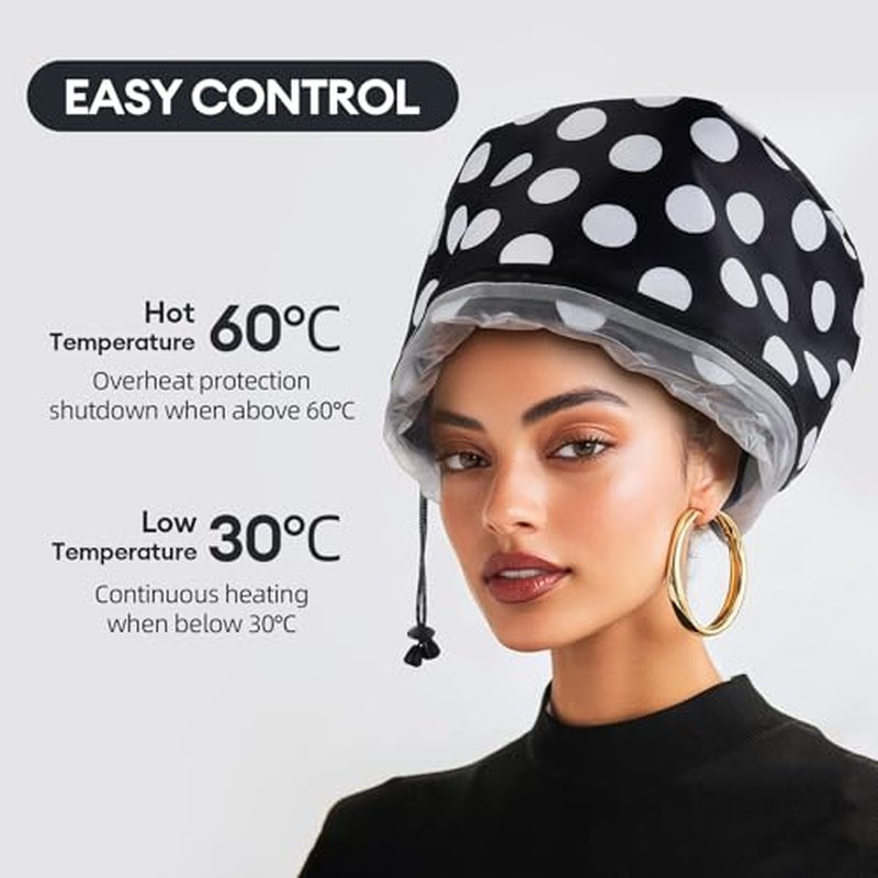 Electric Hair Steamer Cap with 2 Mode Temperature Control, Removable Washable Thermal Spa Hat for Home Hair Care (Black & White)