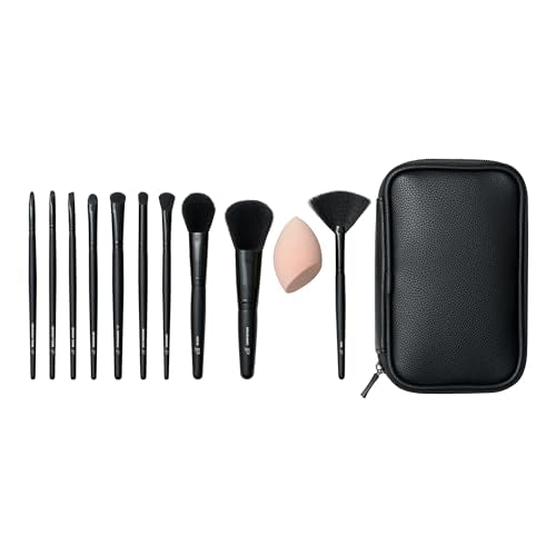 e.l.f. Full Face & Eye Makeup Brush Set with Travel Case, 11 Face & Eye Brushes For Creating A Full Face Makeup Look, Vegan & Cruelty-Free