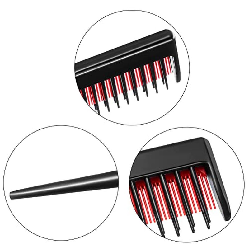 Leinuosen 3 Pcs Triple Teasing Comb for Women Plastic Rat Tail Comb Heat Resistant Pintail Tease Layer Tool for Thick Fine Hair Styling Backcombing Volume Structure(Black and Red)