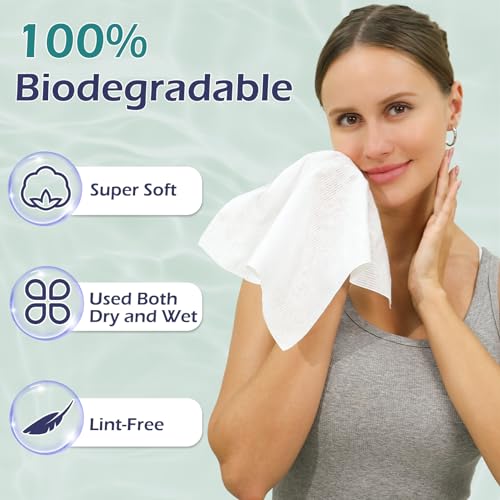 Disposable Face Towel, Clean Towel, Extra Large 12" x 10", Soft Dry Wipe Face Wash, Makeup Remover, Biodegradable Towelette for Sensitive Skin 160 Count (2 Pack)