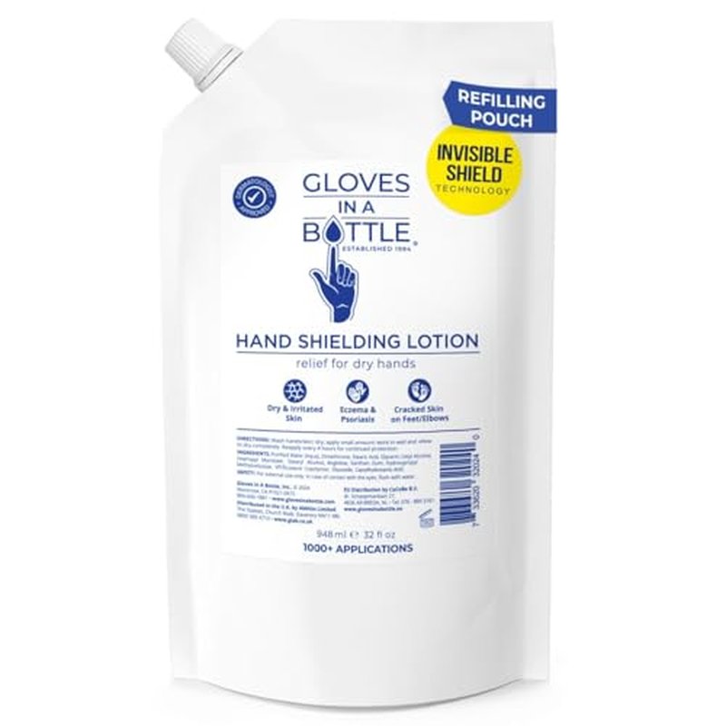 Gloves In A Bottle 32 oz Refill Pouch ? Unscented Shielding Lotion | Fast Relief for Dry, Cracked Skin & Eczema | Non-Toxic, Hypoallergenic, Fragrance-Free Hand & Body Moisturizer ? Bulk Size