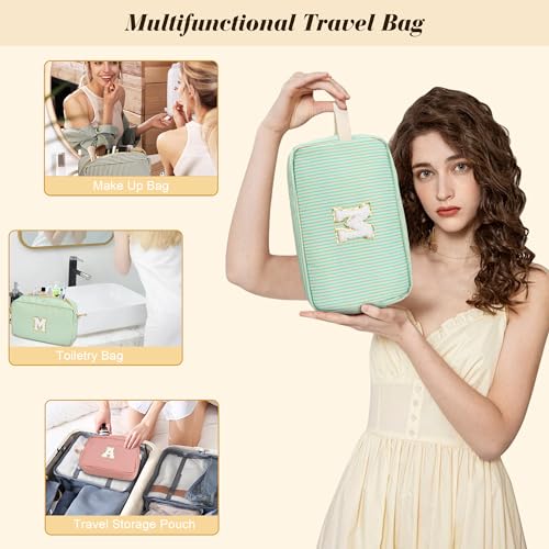 Travel Makeup Bag Christmas Gifts for Women Girl Teens, Personalized Initial Makeup Bag for Cute Teen Girls, Preppy Stuff Toiletry Bag Cosmetic Bag, Teen Girls Gift Trendy Stuff, Letter K