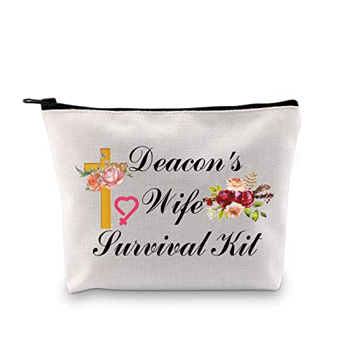 PXTIDY Deacon's Wife Survival Kit Pastor Wife Cosmetic Pouch Bible Study Deacon Spouse Gift Christian Deacon Toiletry Bag Deacon Mom Mother¡¯s Day Gift (beige)