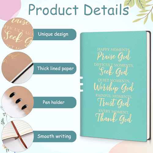 7 Pcs Christian Gift for Women Faith, Inspirational Religious Christmas Gifts, Catholic Tote Bag Makeup Bag Pens(Light Blue)