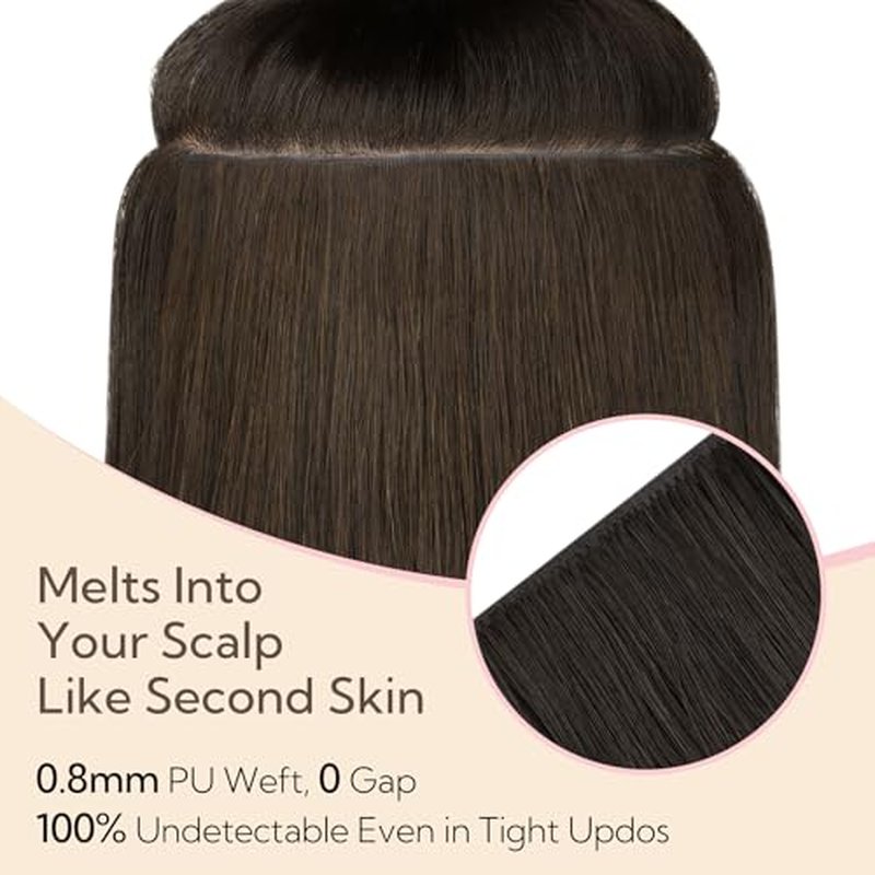 HOTBANANA Invisi Edge Clip in Hair Extensions, 16inch 130g Injected Seamless Clip in Extensions 7Pcs Dark Brown Real Human Hair PU Hair Extensions