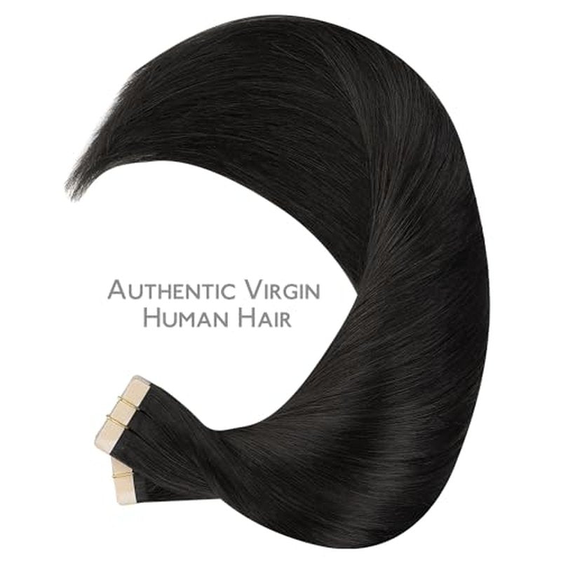 WENNALIFE Tape in Hair Extensions Human Hair, 40pcs 100g 20 inch Natural Black Hair Extensions Real Human Hair Straight Tape in Extensions Invisible Human Hair Extensions Reusable Real Hair Extensions
