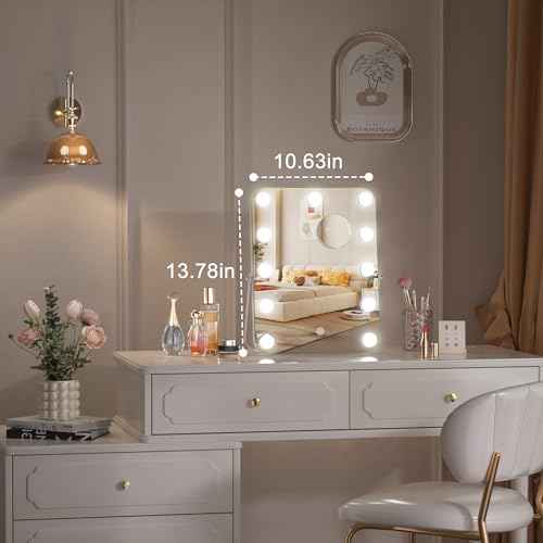 Hasipu LED Makeup Mirror with Bluetooth Speaker, 11" x 14" Hollywood Vanity Mirror with Lights, Rounded Rectangle White Frame, 3 Modes Light, Smart Touch Control Dimmable, 360¡ÆRotation