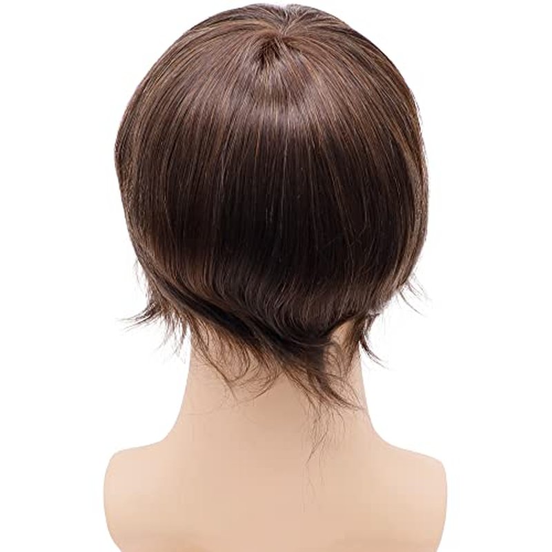 Fine Mono Human Hair Mens Toupee Hairpiece Poly Skin Around Hair System NPU Monofilament Wig Hair Toupees for Men 6X8 INCH #4 Medium Brown Color